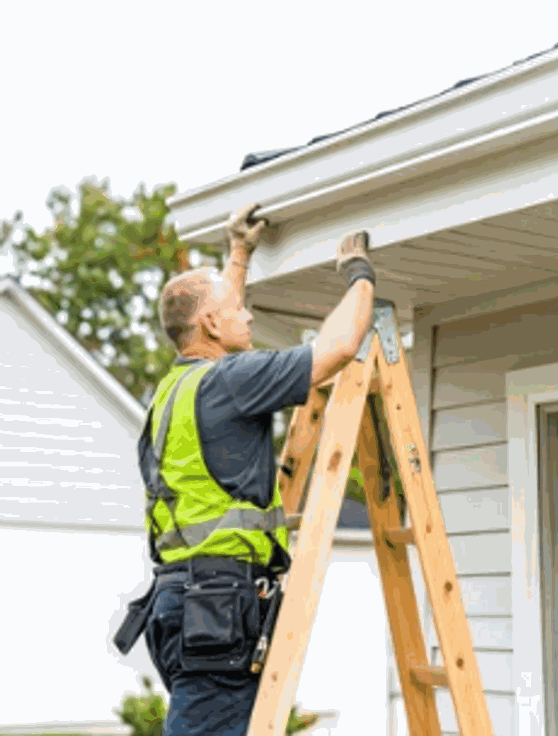 A GreenBros installer fitting a seamless gutter